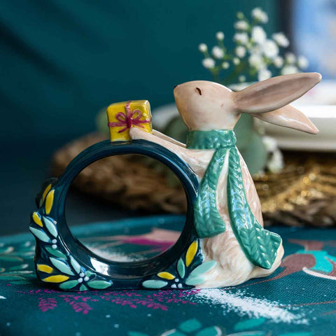 NEW - Sara Miller - Woodland Tales - Set of 2 Napkin Rings - Rabbit