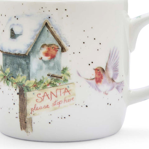 NEW - Wrendale - Christmas - Fine Bone China Mug - Santa Stop Here Robin