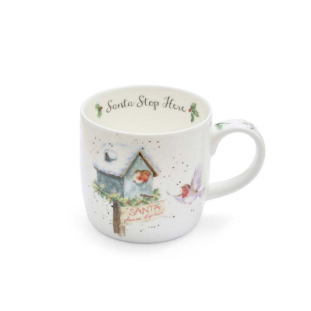 NEW - Wrendale - Christmas - Fine Bone China Mug - Santa Stop Here Robin