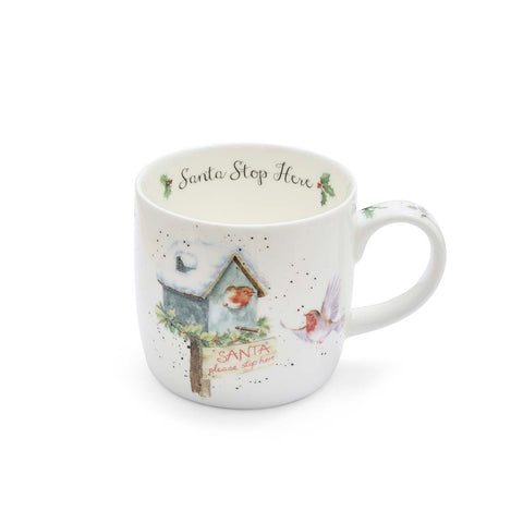 NEW - Wrendale - Christmas - Fine Bone China Mug - Santa Stop Here Robin