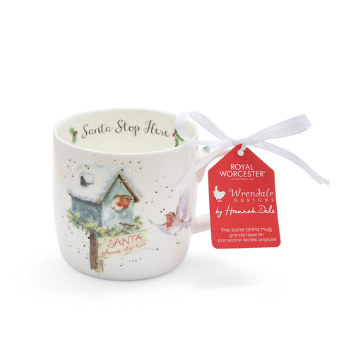 NEW - Wrendale - Christmas - Fine Bone China Mug - Santa Stop Here Robin