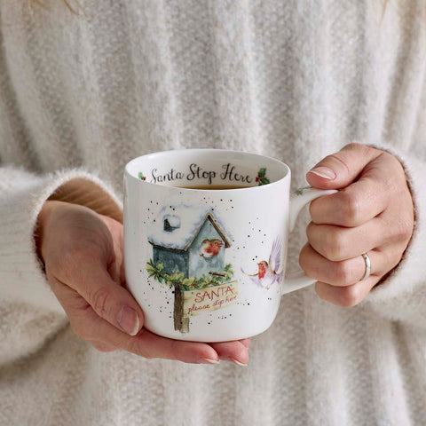 NEW - Wrendale - Christmas - Fine Bone China Mug - Santa Stop Here Robin