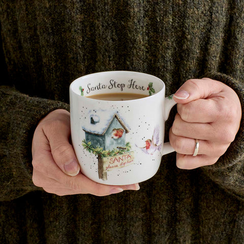 NEW - Wrendale - Christmas - Fine Bone China Mug - Santa Stop Here Robin