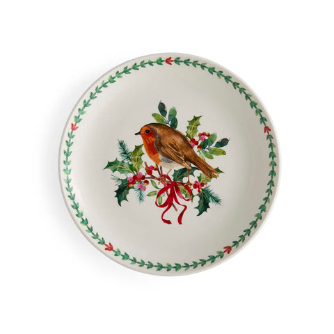 NEW - Portmeirion - Botanic Garden - Christmas - Salad Plate - Robin & Border