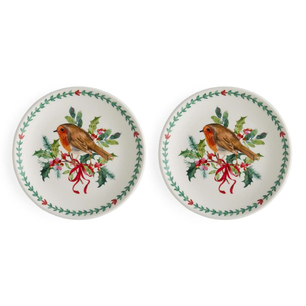 NEW - Portmeirion - Botanic Garden - Christmas - Set of 2 Side Plates - Robin
