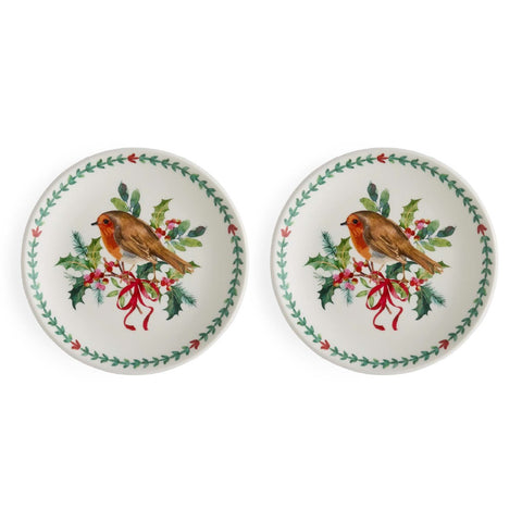 NEW - Portmeirion - Botanic Garden - Christmas - Set of 2 Side Plates - Robin