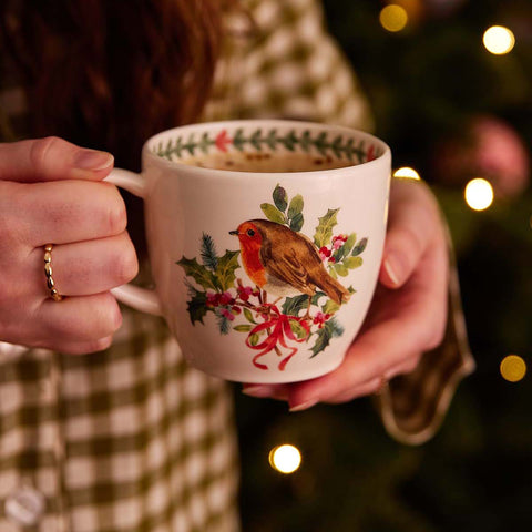 NEW - Portmeirion - Botanic Garden - Christmas - Latte Mug - Robin