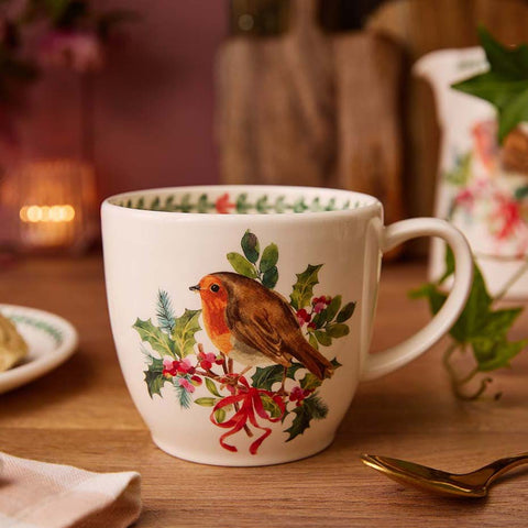 NEW - Portmeirion - Botanic Garden - Christmas - Latte Mug - Robin