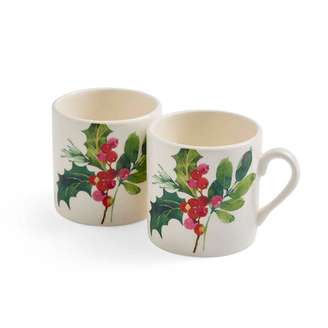 NEW - Portmeirion - Botanic Garden - Christmas - Set of 2 Espresso Cups - Holly