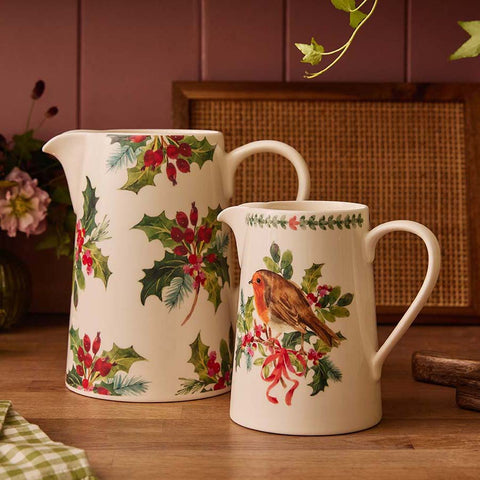 NEW - Portmeirion - Botanic Garden - Christmas - Bella Jug - 850ml / 1.5pt - Robin