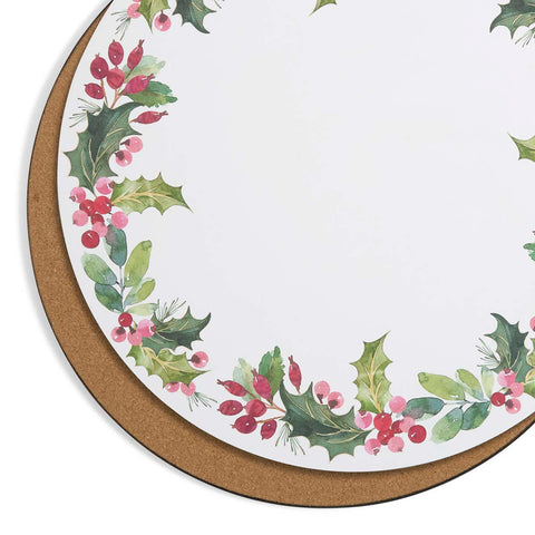 NEW - Portmeirion - Botanic Garden - Christmas -Set of 4 Round Coasters - Holly