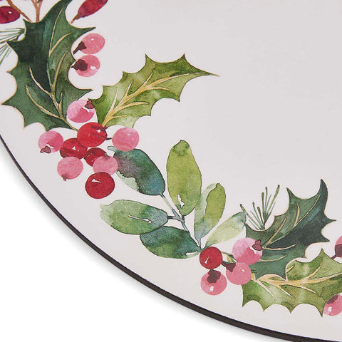 NEW - Portmeirion - Botanic Garden - Christmas -Set of 4 Round Coasters - Holly