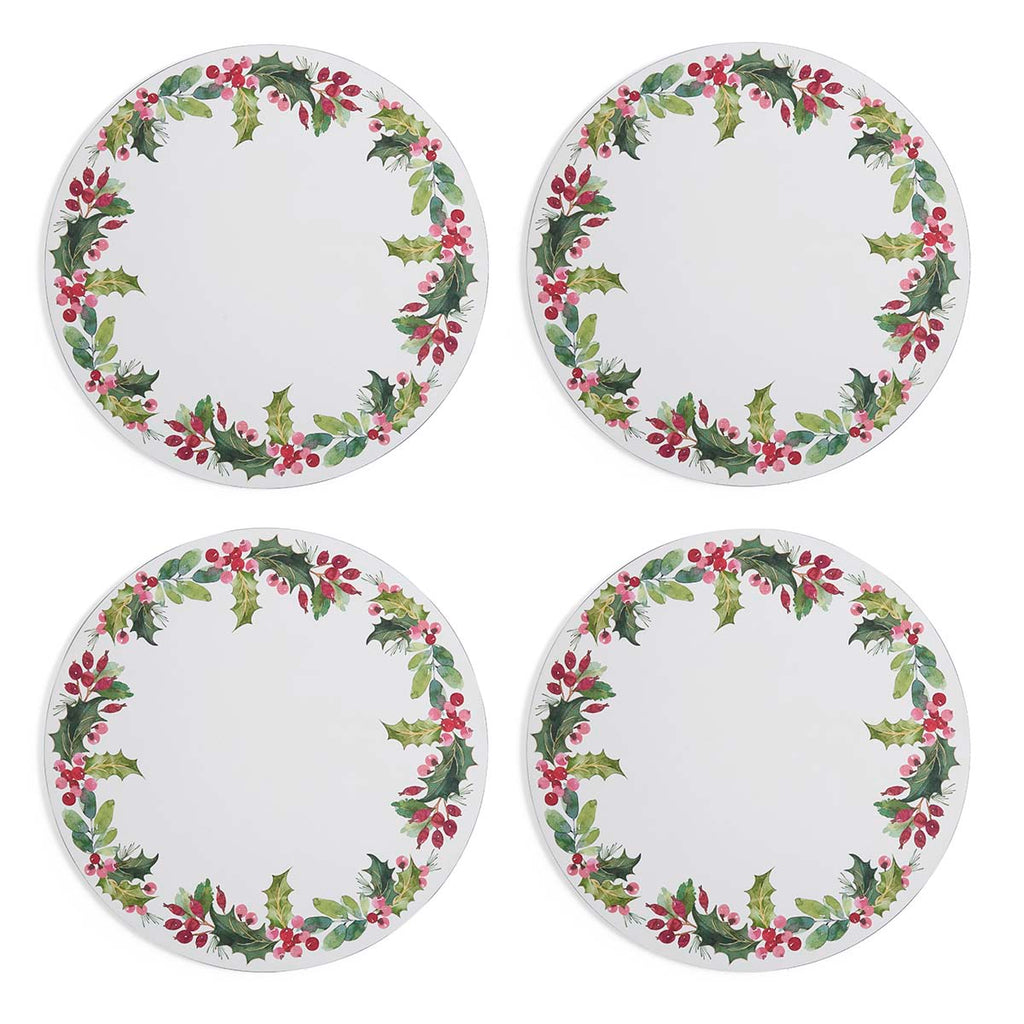 NEW - Portmeirion - Botanic Garden - Christmas -Set of 4 Round Coasters - Holly