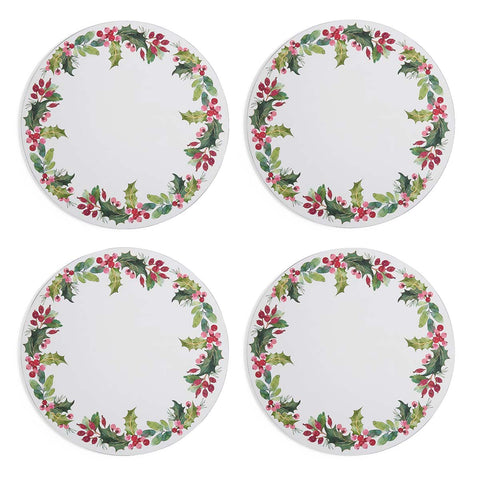 NEW - Portmeirion - Botanic Garden - Christmas -Set of 4 Round Coasters - Holly