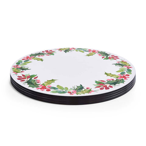 NEW - Portmeirion - Botanic Garden - Christmas -Set of 4 Round Coasters - Holly