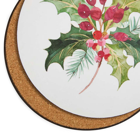 NEW - Portmeirion - Botanic Garden - Christmas - Set of 4 Round Placemats - Holly