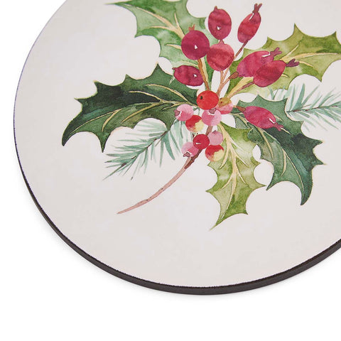 NEW - Portmeirion - Botanic Garden - Christmas - Set of 4 Round Placemats - Holly