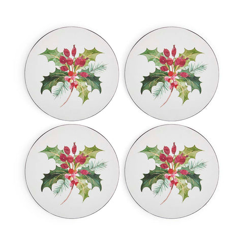 NEW - Portmeirion - Botanic Garden - Christmas - Set of 4 Round Placemats - Holly