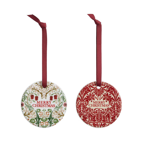 NEW - Spode - Morris & Co - Christmas - Set of 2 Decorations - Bluebell Red & Blackthorn