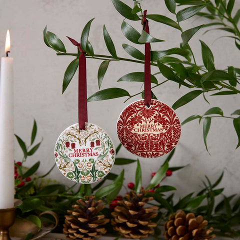 NEW - Spode - Morris & Co - Christmas - Set of 2 Decorations - Bluebell Red & Blackthorn