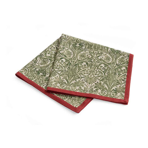 NEW - Spode - Morris & Co - Set of 2 Napkins - Bluebell Red & Green