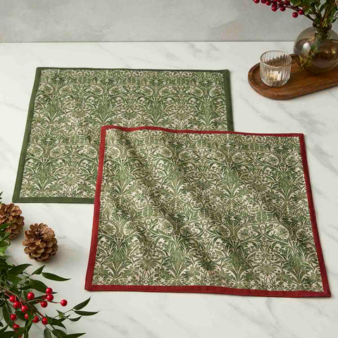 NEW - Spode - Morris & Co - Set of 2 Napkins - Bluebell Red & Green