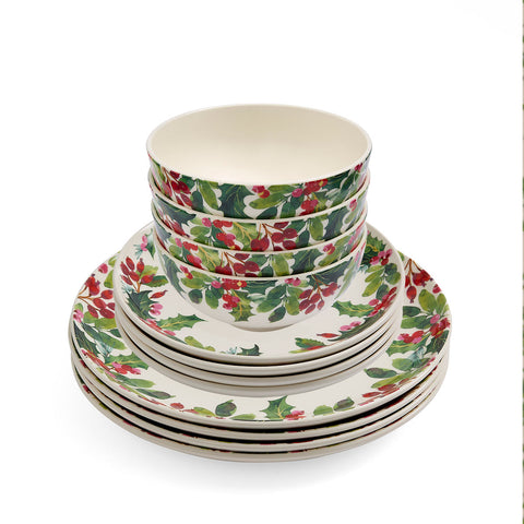 NEW - Portmeirion - Botanic Garden - Christmas - 12 Piece Dinner Set - Holly