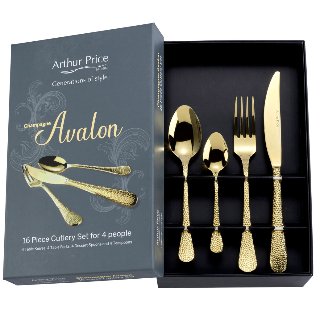NEW - Arthur Price - Avalon - Champagne Gold - 16 Piece 4 Person Cutlery Set