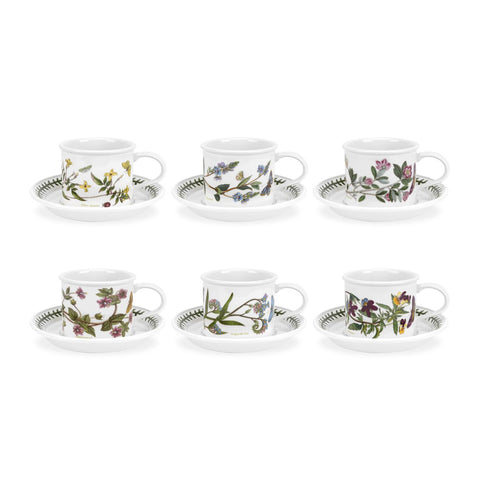 Botanic Garden - Set of 6 Teacups & Saucers - ( D ) Drum Shape