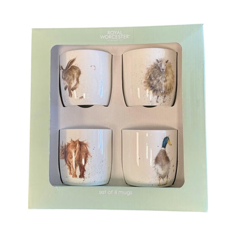 Wrendale - Box Set of 4 Mugs  - Duck, Hare, Sheep & Highland Cow