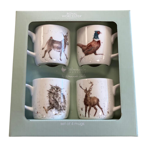 Wrendale - Box Set of 4 Mugs  - Donkey, Pheasant, Owl & Stag