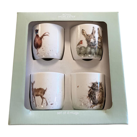 Wrendale - Box Set of 4 Mugs  - Donkey, Pheasant, Owl & Stag