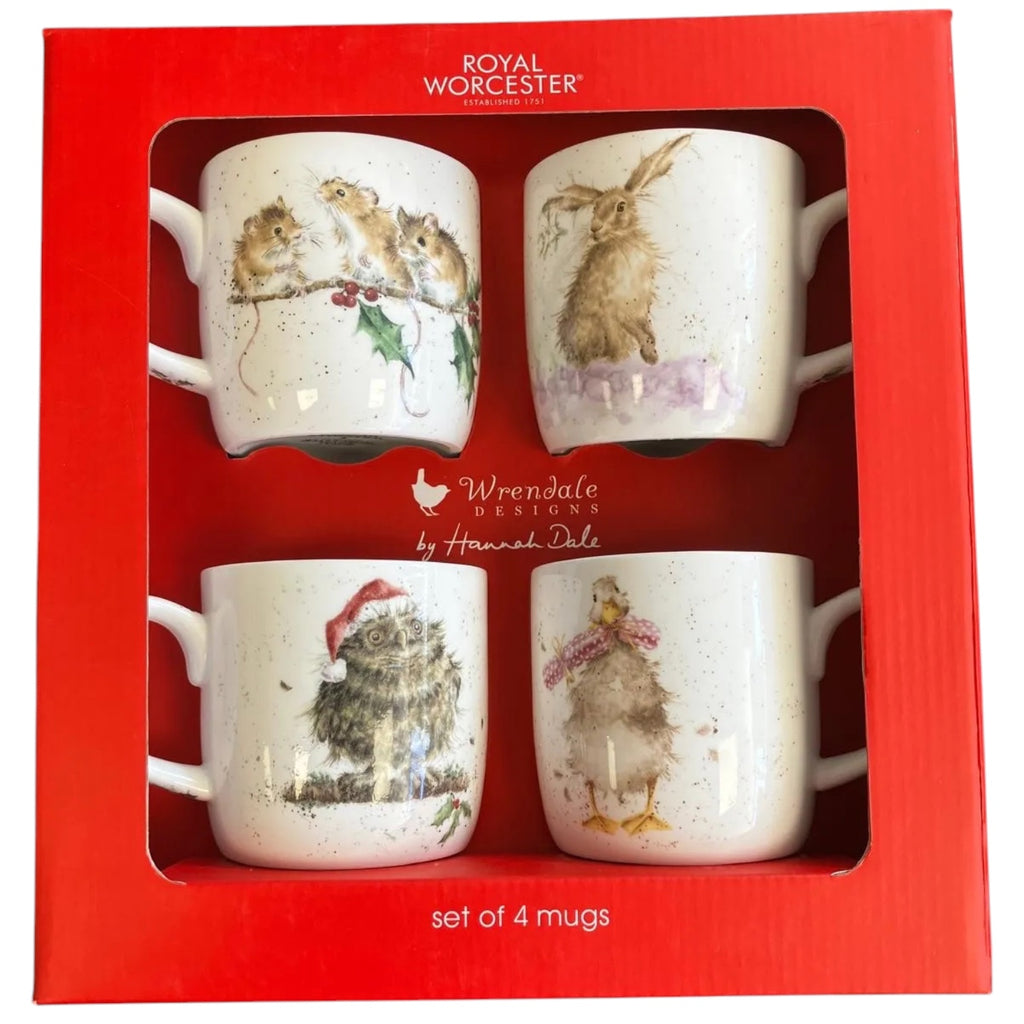 Wrendale - Christmas - Box Set of 4 Mugs  - Mice, Hare, Owl & Duck