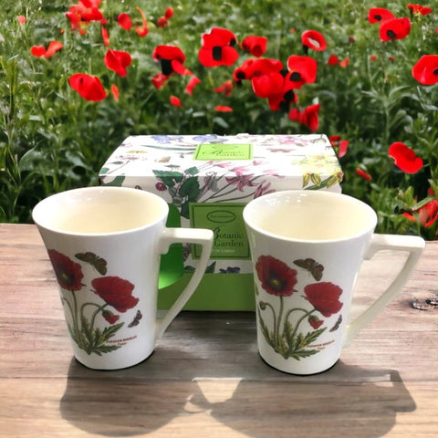 Botanic Garden -  Mandarin Shape Mug - Poppy - Gift Box Set of 2