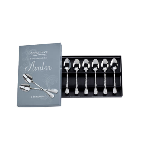 NEW - Arthur Price - Avalon - Stainless Steel - Set of 6 Teaspoons