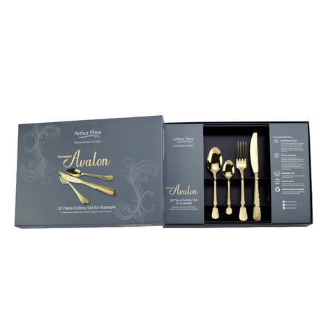 NEW - Arthur Price - Avalon - Champagne Gold - 32 Piece 8 Person Cutlery Set