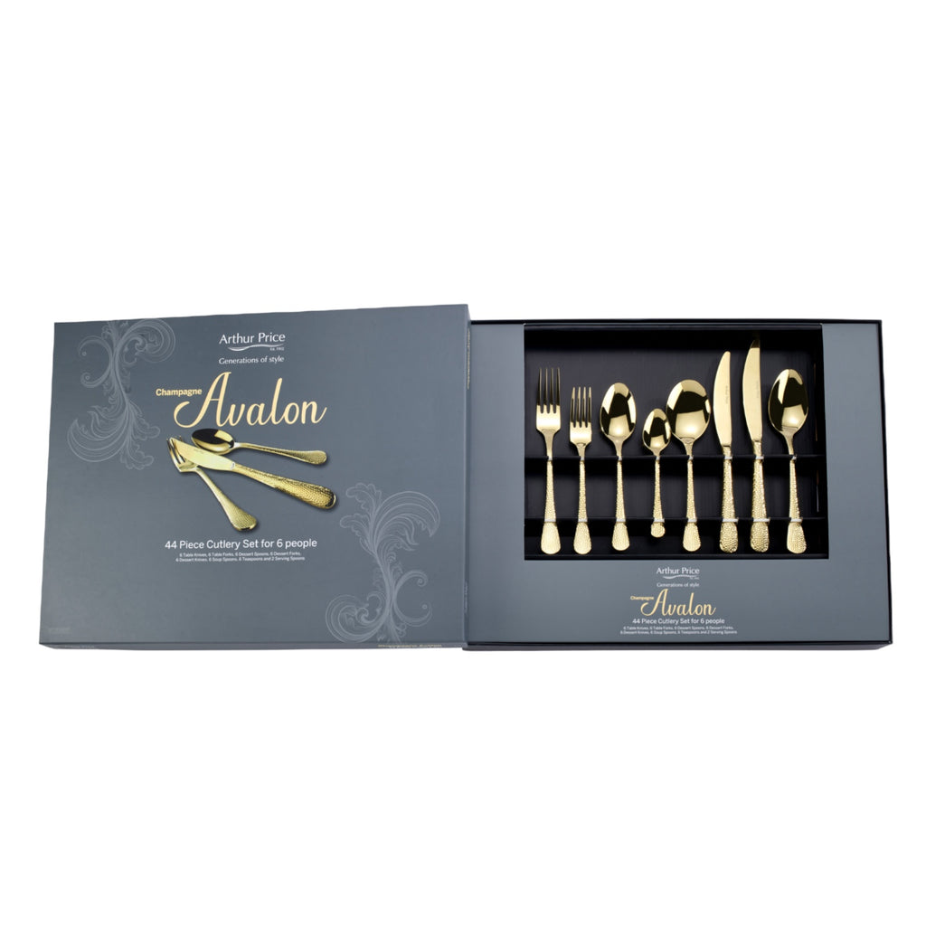 NEW - Arthur Price - Avalon - Champagne Gold - 44 Piece 6 Person Cutlery Set