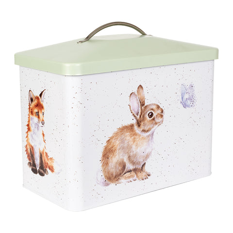 NEW - Wrendale - Bread Bin - Green Lid - Fox, Rabbit & Butterfly, Mouse & Toadstool, Wrens