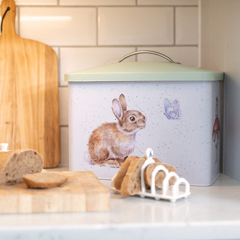 NEW - Wrendale - Bread Bin - Green Lid - Fox, Rabbit & Butterfly, Mouse & Toadstool, Wrens