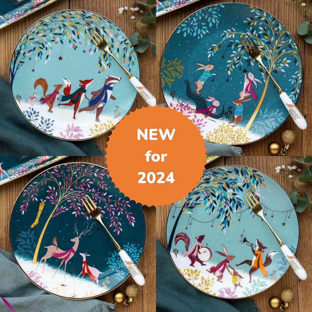 Sara Miller London Woodland Tales Mug & Tray Set - 2 Porcelain Mugs & Melamine Tray, French Blue