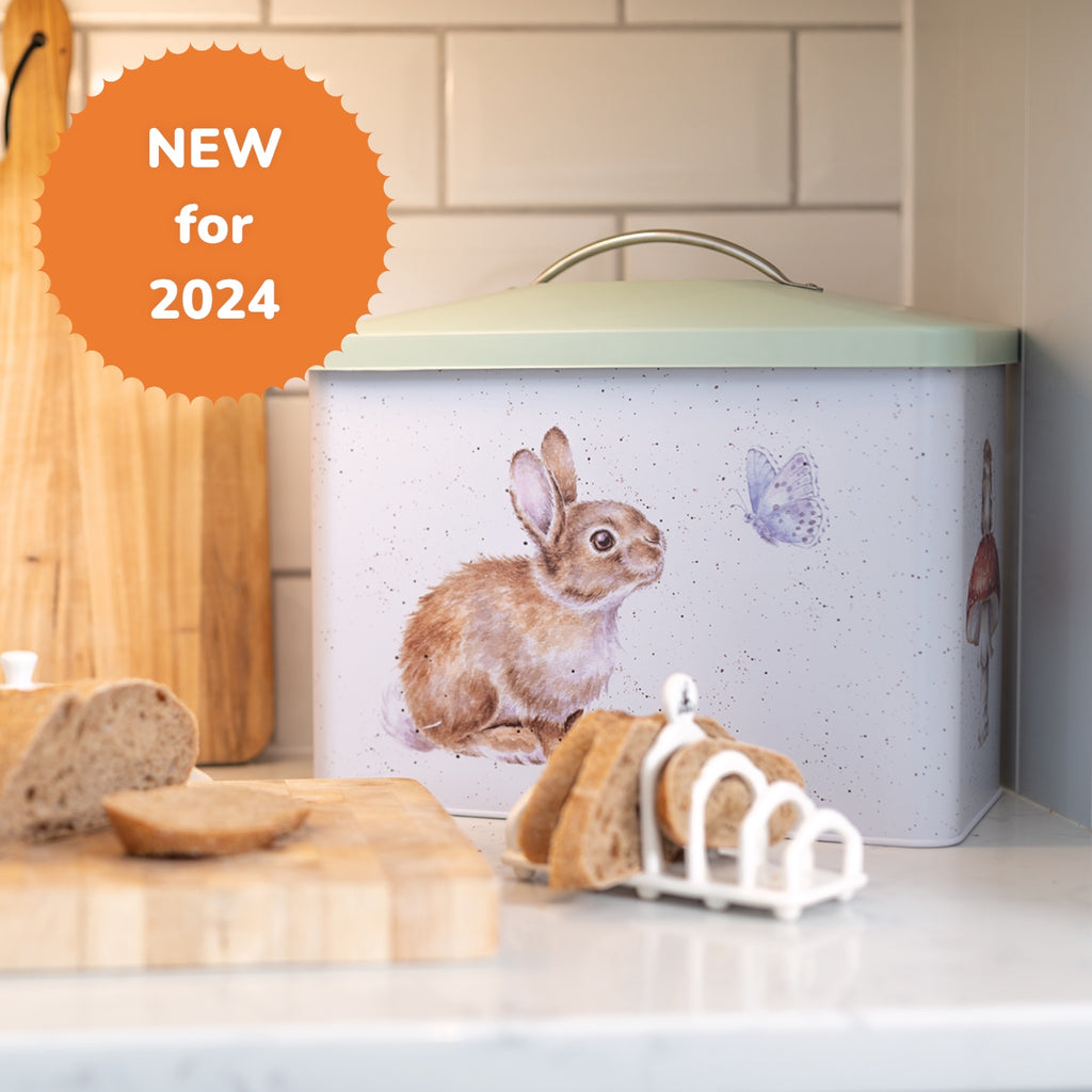 NEW Wrendale Bread Bin Green Lid Fox, Rabbit & Butterfly, Mous