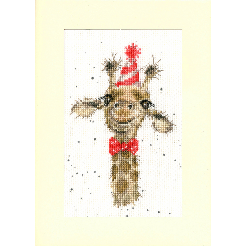 Bothy Threads - Wrendale - Greeting Card Cross Stitch Kit - I'm Just Here For The Cake - Giraffe wearing a Party Hat