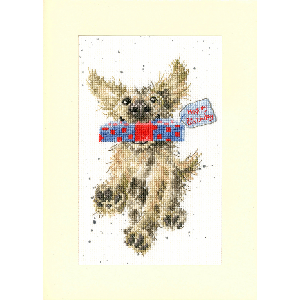 Bothy Threads - Wrendale - Greeting Card Cross Stitch Kit - Special Delivery - Dog with a Wrapped Gift