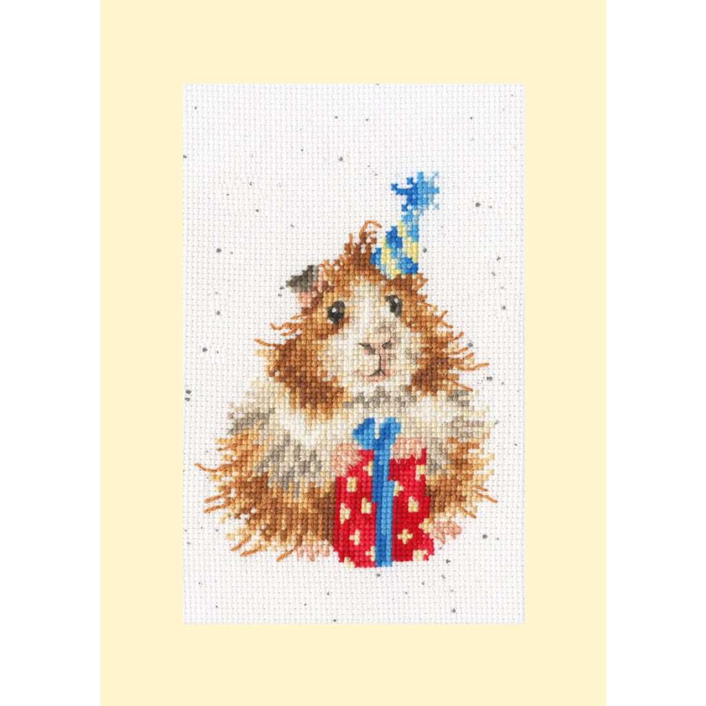 Bothy Threads - Wrendale - Greeting Card Cross Stitch Kit - Guinea Be A Great Day - Guinea Pig in Party Hat