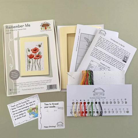 Bothy Threads - Wrendale - Greeting Card Cross Stitch Kit - Remember Me - Bee and Poppies