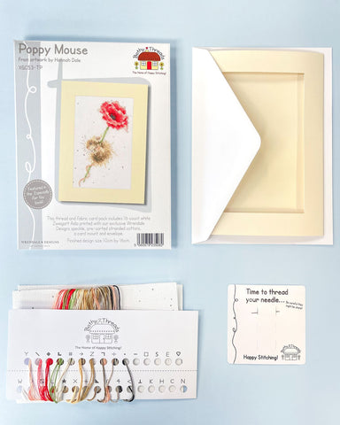 NEW - Bothy Threads - Wrendale - Greeting Card Cross Stitch Kit - Poppy Mouse