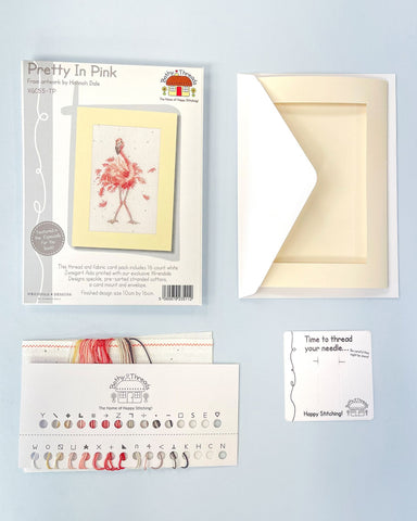NEW - Bothy Threads - Wrendale - Greeting Card Cross Stitch Kit - Pretty In Pink