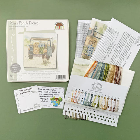 Bothy Threads - Wrendale - Cross Stitch Kit - Paws for a Picnic - Dogs and Landrover