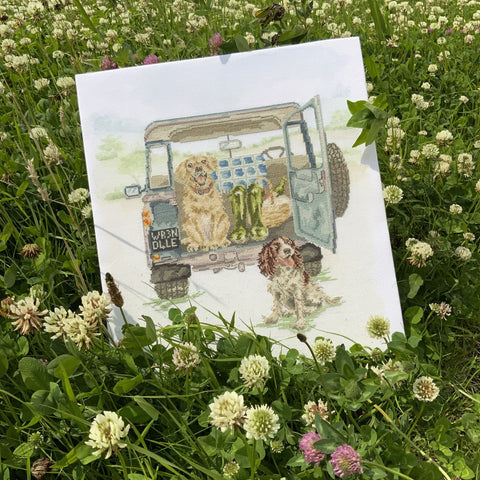 Bothy Threads - Wrendale - Cross Stitch Kit - Paws for a Picnic - Dogs and Landrover