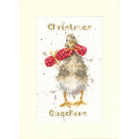 Bothy Threads - Wrendale - Christmas Card Cross Stitch Kit - Christmas Quackers - Duck with Cracker